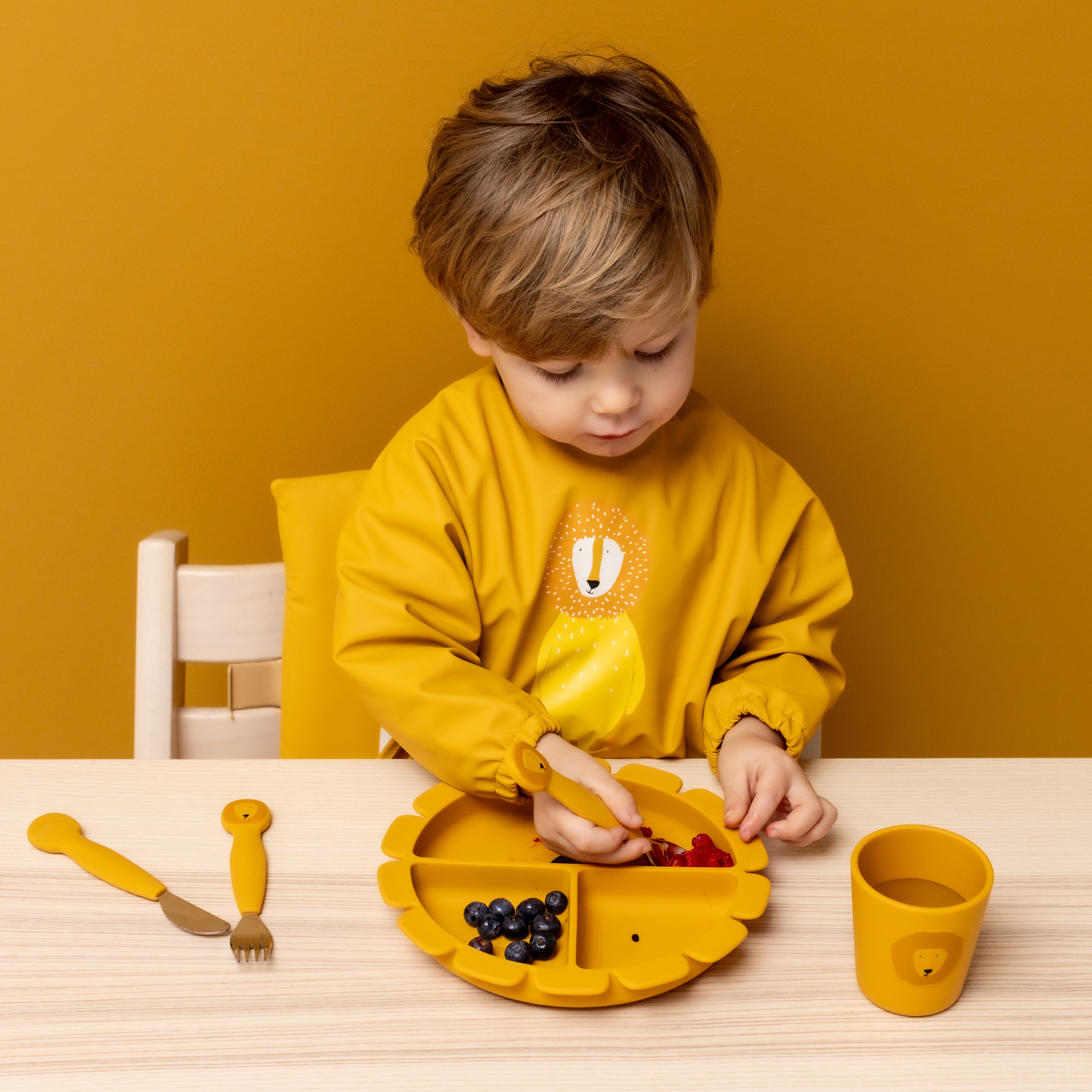 Assiette avec ventouse en silicone et compartiments - Mr. Lion